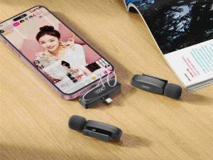 میکروفون یقه‌ای بی‌سیم دو کاربره XO مدل MKF10 با گیرنده دوکاره (لایتنینگ و Type-C) 2