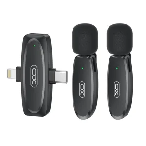 میکروفون یقه‌ای بی‌سیم دو کاربره XO مدل MKF10 با گیرنده دوکاره (لایتنینگ و Type-C)