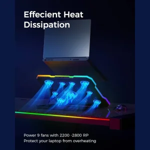 پایه خنک کننده لپ تاپ ۹ فن RGB مدل توربو (نمایشگر دیجیتال + هولدر موبایل) 5