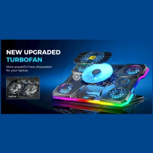پایه خنک کننده لپ تاپ ۹ فن RGB مدل توربو (نمایشگر دیجیتال + هولدر موبایل) 6