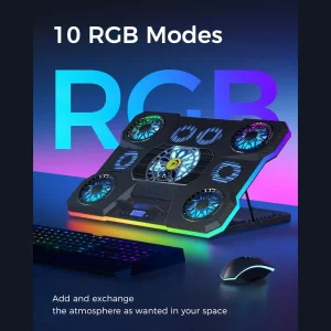 پایه خنک کننده لپ تاپ ۹ فن RGB مدل توربو (نمایشگر دیجیتال + هولدر موبایل) 7