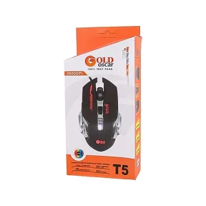 ماوس مخصوص بازی گلد اسکار مدل T5 | طراحی رباتیک کرومی، دقت 3600 DPI 3