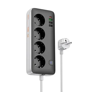 چندراهی برق ۴ خانه و شارژر دیواری هوکو (Hoco) مدل AC22 (توان  2500W  + خروجی PD 30W)
