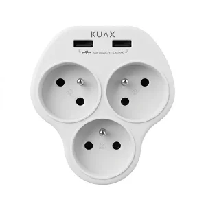 سه راهی برق دیواری KUAX مدل WW09-E3b-2U دارای دو پورت USB شارژ2