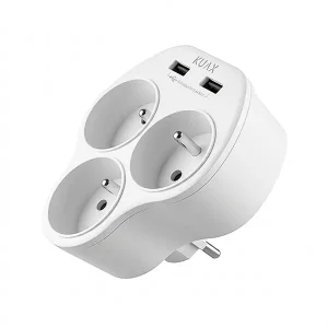 سه راهی برق دیواری KUAX مدل WW09-E3b-2U دارای دو پورت USB شارژ