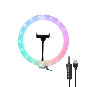 رینگ لایت گوشی RGB مدل 3D-30 (رنگین کمانی) قطر ۳۰ سانتی‌متر + هولدر موبایل2