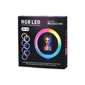 رینگ لایت گوشی RGB مدل 3D-30 (رنگین کمانی) قطر ۳۰ سانتی‌متر + هولدر موبایل3