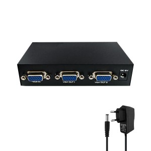 اسپلیتر VGA دو پورت مدل 2002 | 200MHz آداپتوردار با بدنه فلزی