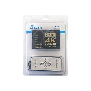 سوئیچ HDMI پنج پورت DTECH مدل 5 to 1 با کیفیت 4K Ultra HD به همراه ریموت کنترل 4