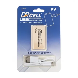 باتری کتابی قابل شارژ DRCELL مدل 9V با درگاه Type-C ظرفیت 500mAh