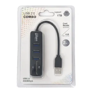هاب و رم‌ ریدر 5 پورت مدل COMBO با درگاه USB 2.0 و شیار SD/TF2
