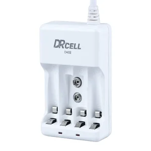 شارژر باتری DRCELL مدل D402 مخصوص باتری‌های قلمی، نیم‌قلمی و کتابی 9 ولت2