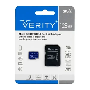 کارت حافظه 128 گیگابایت MicroSDXC وریتی (Verity) با آداپتور | کلاس 10 استاندارد U32