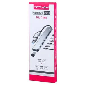 هاب ۷ پورت USB و Type-C تسکو مدل THU 1148 بدنه آلومینیومی با تبدیل دوکاره USB-A و تایپ‌سی3