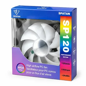 فن کیس ۱۲ در ۱۲ سانتی‌متر گیمینگ ARGB اسپاتان مدل SP120 Prism 4Pro مشکی با قابلیت همگام‌سازی نورپردازی 4