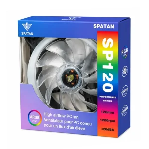 فن کیس ۱۲ در ۱۲ سانتی‌متر گیمینگ RGB اسپاتان مدل SP120 کد JG-SS دارای کانکتور مولکس پاور 4