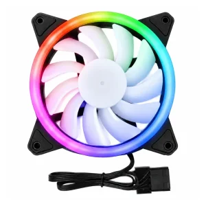 فن کیس ۱۲ در ۱۲ سانتی‌متر گیمینگ RGB اسپاتان مدل SP120 رینگی JG-FW با پره‌های سفید مات و سوکت مولکس