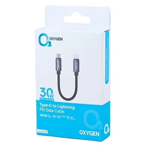 کابل تبدیل Type-C به لایتنینگ پاوربانکی اکسیژن (Oxygen) مدل LX-37 توان 30 وات طول 30 سانتی‌متر3