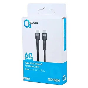 کابل تبدیل Type-C به Type-C پاوربانکی اکسیژن (Oxygen) مدل LX-40 توان 60 وات طول 30 سانتی‌متر3