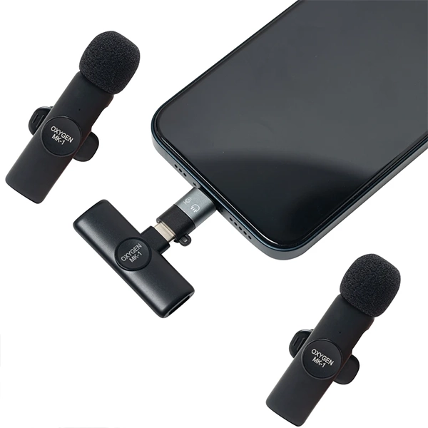 میکروفون بی‌سیم دو کاربره اکسیژن مدل MK1 (یقه‌ای، تایپ C و لایتنینگ، مخصوص تولید محتوا)