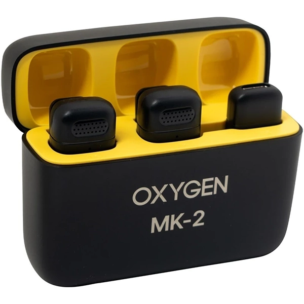 میکروفون بی‌سیم دو کاربره اکسیژن مدل MK2 (یقه‌ای، باکس شارژ، Type-C و لایتنینگ، مخصوص تولید محتوا)