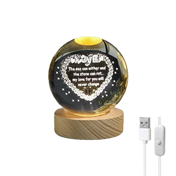 چراغ خواب گوی کریستالی سه بعدی طرح قلب با نوشته Love