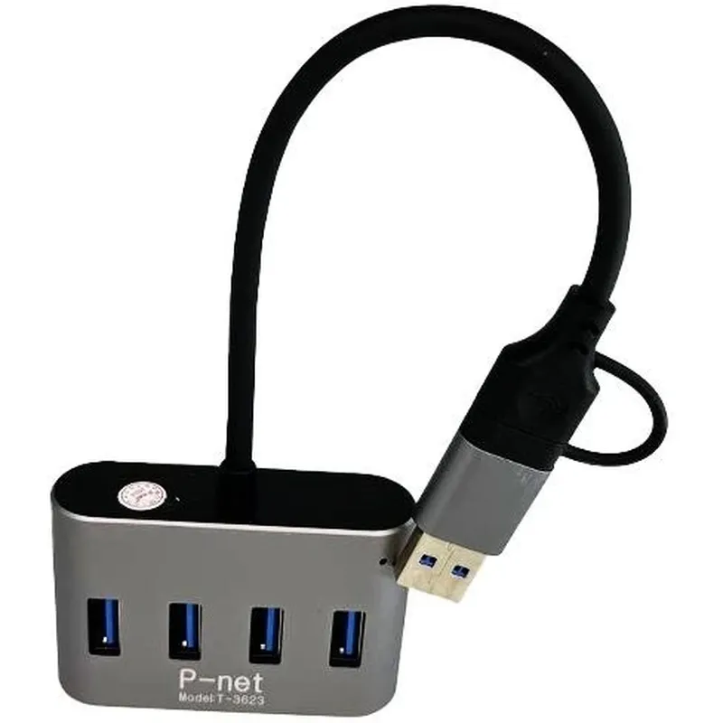 هاب ۴ پورت USB 3.0 پی‌نت مدل P-net P-3623 (رابط دوگانه Type-C و USB - طراحی مربعی)