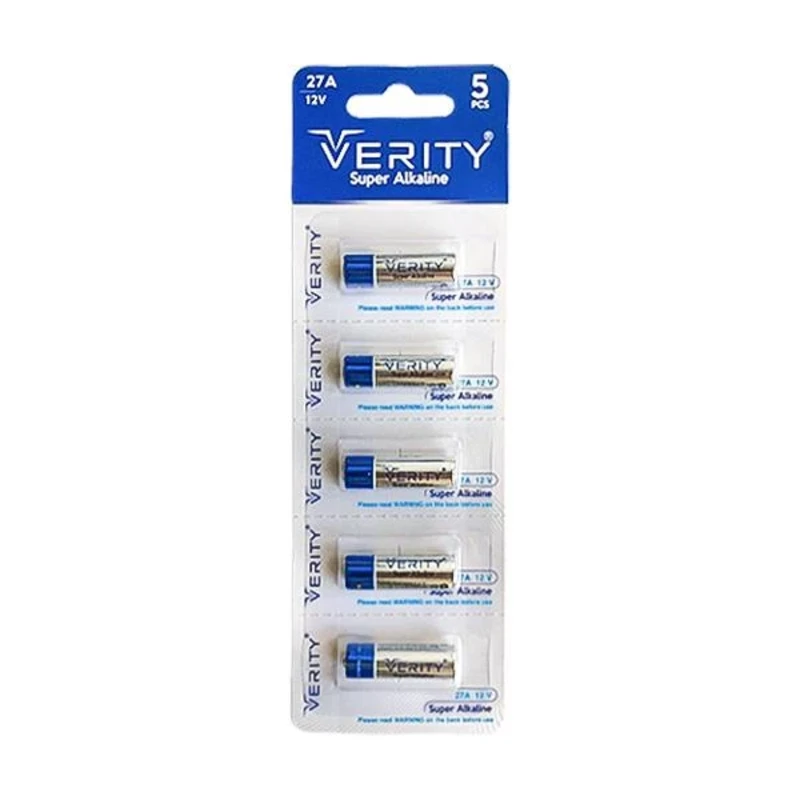 باتری ریموتی وریتی مدل 27A ولتاژ 12V بسته 5 عددی | نبض تپنده دزدگیرها و درب‌های اتوماتیک