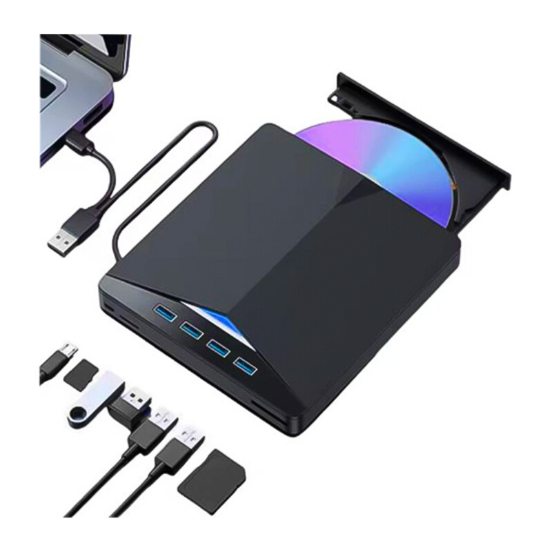 درایو نوری اکسترنال ۷ کاره (DVD-RW، هاب USB و رم‌ریدر) با کابل دوگانه