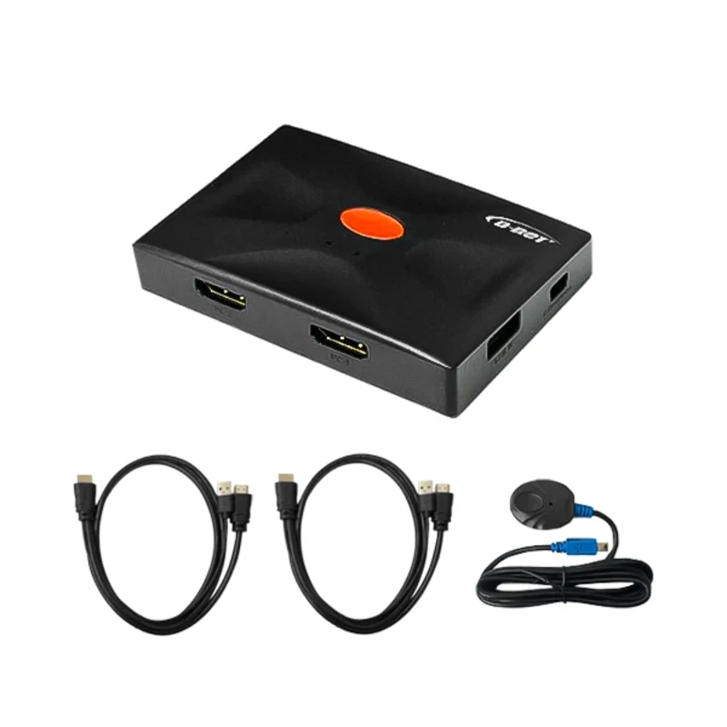 سوئیچ KVM دو پورت HDMI دی‌نت (D-net) همراه با کابل و ریموت سیمی