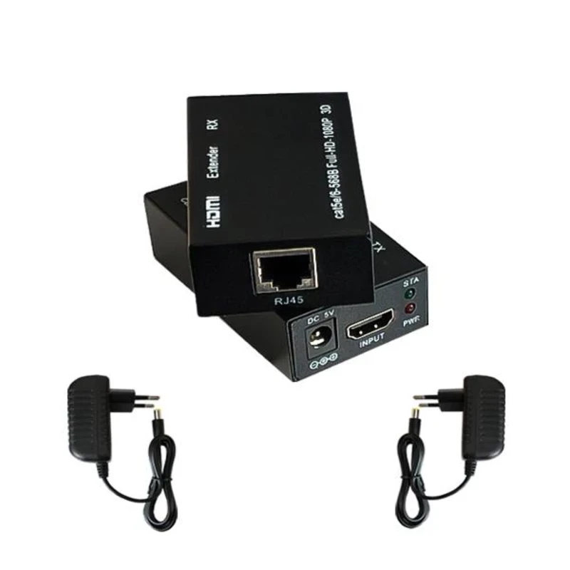 اکستندر (توسعه دهنده) HDMI با کابل شبکه تا ۶۰ متر (مدل HDTV 1080P) آداپتوردار