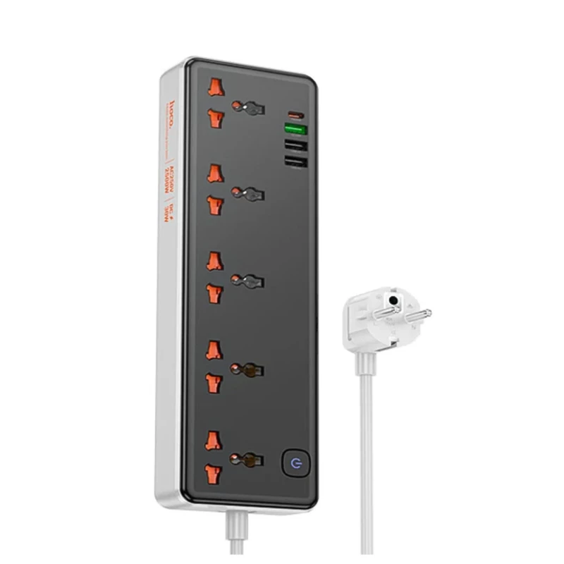 چندراهی برق ۵ خانه و هاب شارژر هوکو (Hoco) مدل AC14A (پورت PD 30W + سه پورت USB)