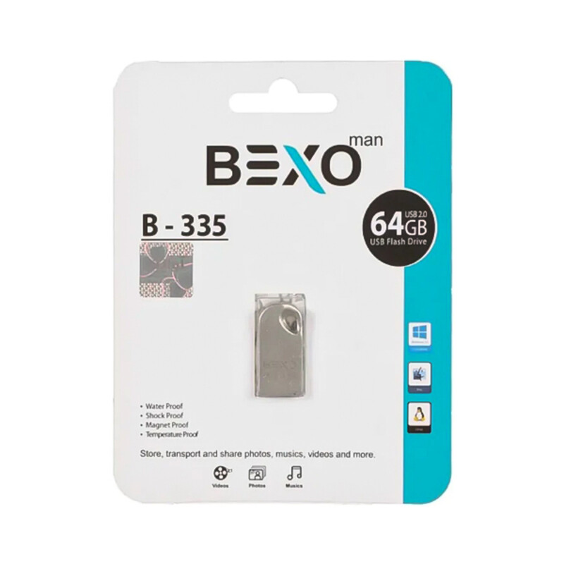 فلش مموری ۶۴ گیگابایت بکسو (BEXO) مدل B-335 رابط USB 2.0 | فلزی و ضدآب