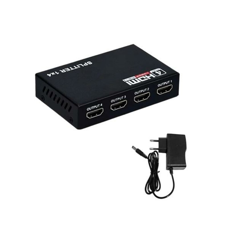 اسپلیتر HDMI چهار پورت 1x4 نسخه 1.4 | فول اچ‌دی 1080P سه‌بعدی با آمپلیفایر و آداپتور