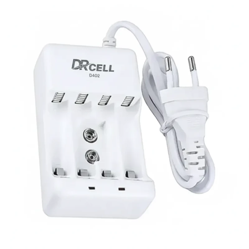 شارژر باتری DRCELL مدل D402 مخصوص باتری‌های قلمی، نیم‌قلمی و کتابی 9 ولت
