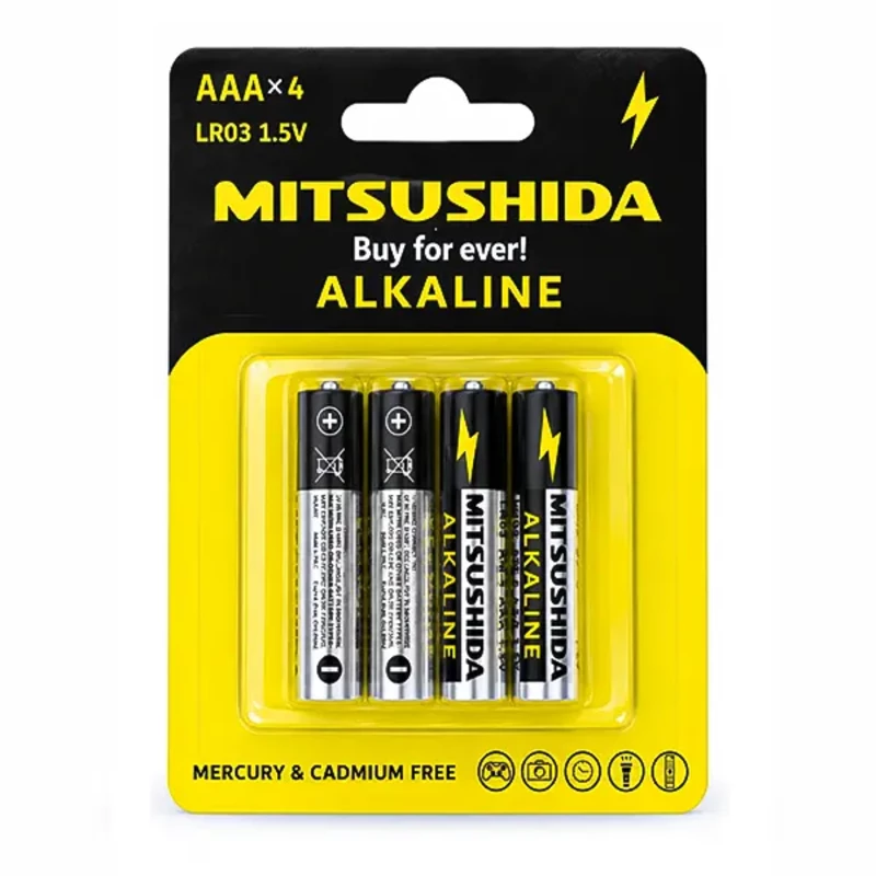 باتری نیم‌قلمی آلکالاین میتسوشیدا (Mitsushida) مدل LR03 بسته ۴ عددی