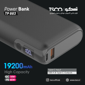 پاوربانک تسکو مدل TP 883 ظرفیت 20000 میلی آمپر ساعت