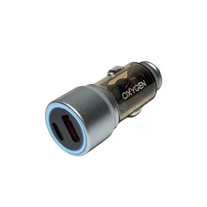 شارژر فندکی دو پورت اکسیژن مدل AC03 توان 38 وات، بدنه شیشه‌ای، PD و QC3