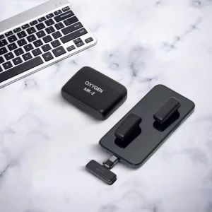 میکروفون بی‌سیم دو کاربره اکسیژن مدل MK2 (یقه‌ای، باکس شارژ، Type-C و لایتنینگ، مخصوص تولید محتوا)5