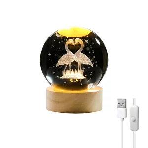 چراغ خواب گوی کریستالی سه بعدی طرح فلامینگو