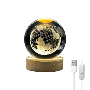 چراغ خواب گوی کریستالی سه بعدی طرح کره زمین