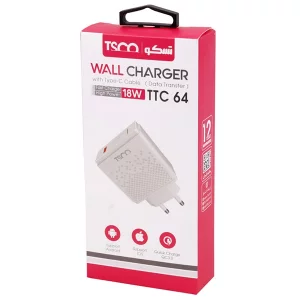 شارژر دیواری فست شارژ 18 وات تسکو مدل TTC 64 به همراه کابل Type-C 5