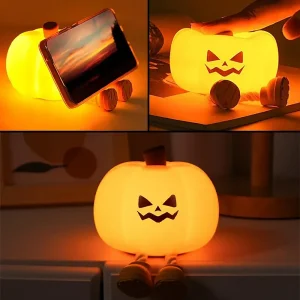 چراغ خواب سیلیکونی و هولدر موبایل XO مدل OZ08 (طرح کدو تنبل با سنسور لمسی) 7