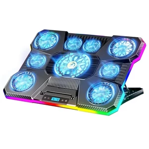 پایه خنک کننده لپ تاپ ۹ فن RGB مدل توربو (نمایشگر دیجیتال + هولدر موبایل)