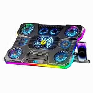 پایه خنک کننده لپ تاپ ۹ فن RGB مدل توربو (نمایشگر دیجیتال + هولدر موبایل) 2