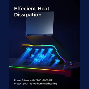 پایه خنک کننده لپ تاپ ۹ فن RGB مدل توربو (نمایشگر دیجیتال + هولدر موبایل) 5