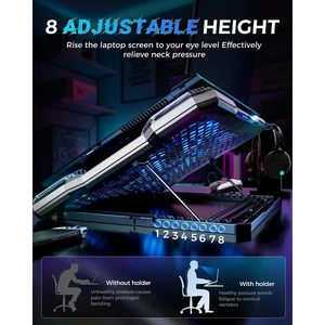 پایه خنک کننده لپ تاپ ۹ فن RGB مدل توربو (نمایشگر دیجیتال + هولدر موبایل) 8
