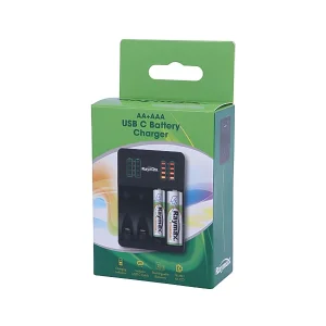 شارژر باتری قلمی و نیم‌قلمی چهارتایی Raymax با پورت Type-C