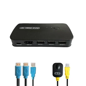 سوئیچ KVM دو پورت HDMI و USB مدل 4K با کابل و ریموت سیمی (کنترل ۲ سیستم با یک مانیتور)