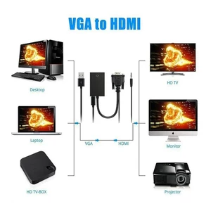 مبدل VGA به HDMI (وی جی ای به اچ دی ام آی) برق‌دار به همراه کابل صدا  3